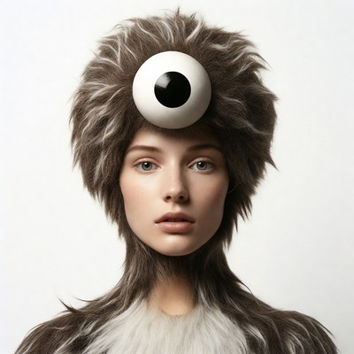 Woman wearing furry one-eyed monster costume