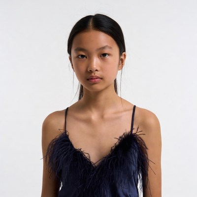 Asian girl in feathered dress