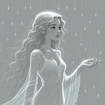 Ethereal woman catching raindrops