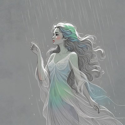 Ethereal woman in rain