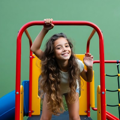 Girl smiling on playground bars
