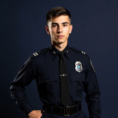 Young man in police uniform