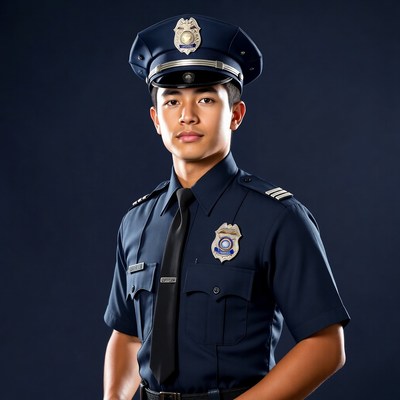 Asian man in police uniform