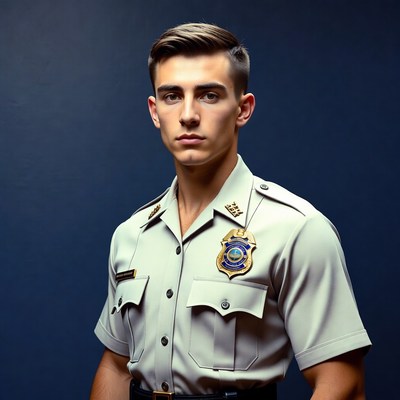 Young man in police uniform