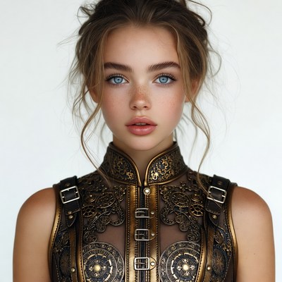 Woman in gold steampunk top