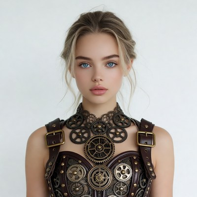 Woman in steampunk gear outfit
