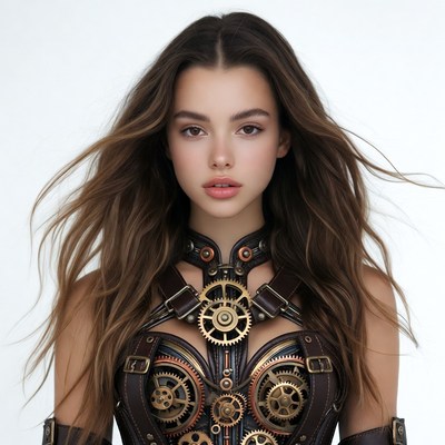 Woman in steampunk gear outfit