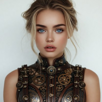 Woman in steampunk leather corset