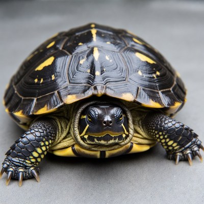 Black turtle on gray background