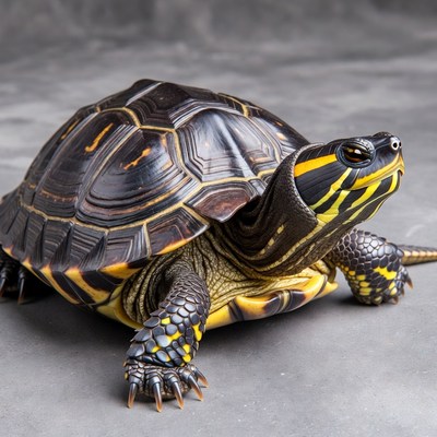 Black-knobbed map turtle on gray surface