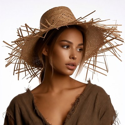 Woman wearing straw hat