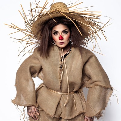 Woman in scarecrow costume