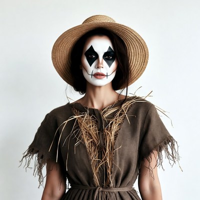 Woman in scarecrow costume with face paint