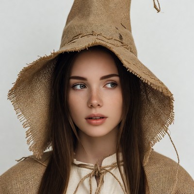 Woman in Burlap Witch Hat