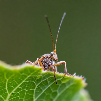 Katydid on green leaf