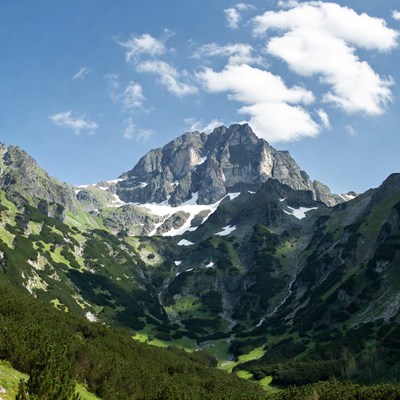 Majestic Mountain Peak with Green Valleys