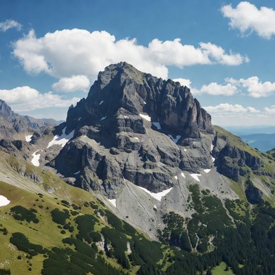 Majestic Mountain Peak with Snow and Green Slopes