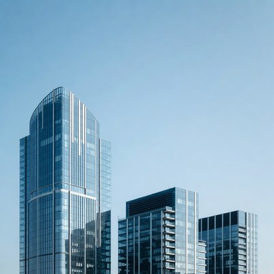 Modern Glass Skyscrapers Against Blue Sky