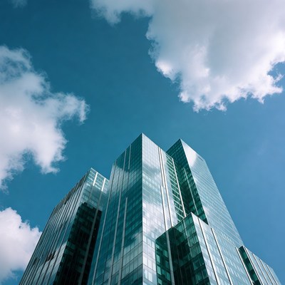 Modern Glass Skyscrapers Under Blue Sky