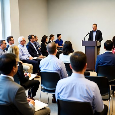 Man speaking at business meeting