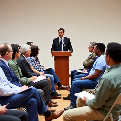 Man speaking at business meeting