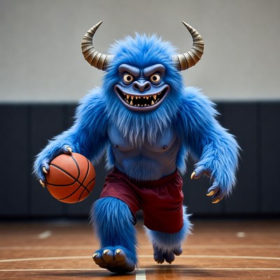 Blue Yeti Monster Holding Basketball