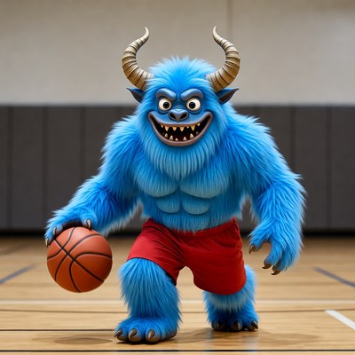 Blue Yeti Monster Holding Basketball