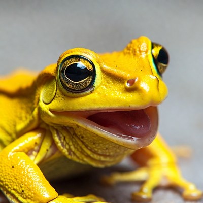 Yellow frog with open mouth