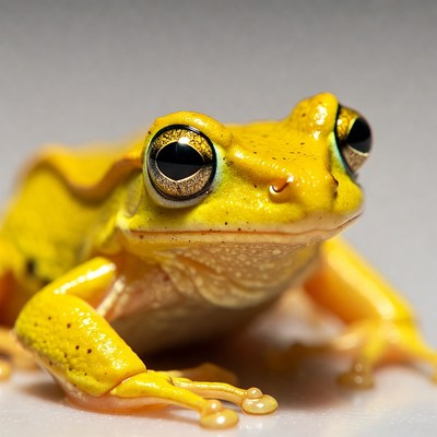 Bright yellow tree frog close-up