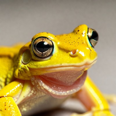 Yellow tree frog with open mouth