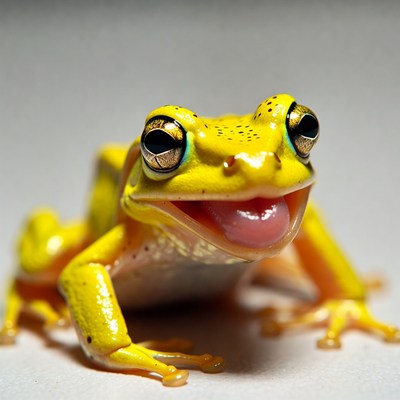 Yellow frog with open mouth
