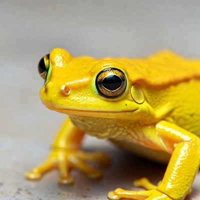 Bright yellow tree frog close-up