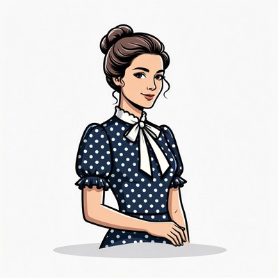 Smiling woman in polka dot dress