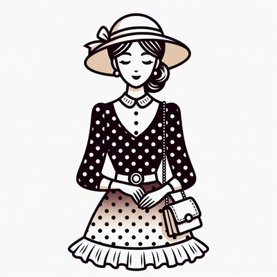 Elegant woman in polka dot dress with hat