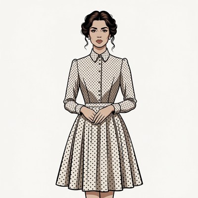 Woman in polka dot dress illustration