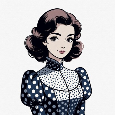 Anime woman in polka dot dress