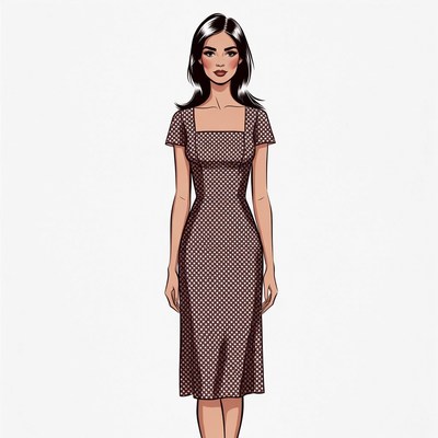 Woman in brown square-neck dress