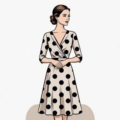 Woman in polka dot wrap dress