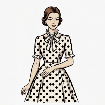 Woman in polka dot vintage dress