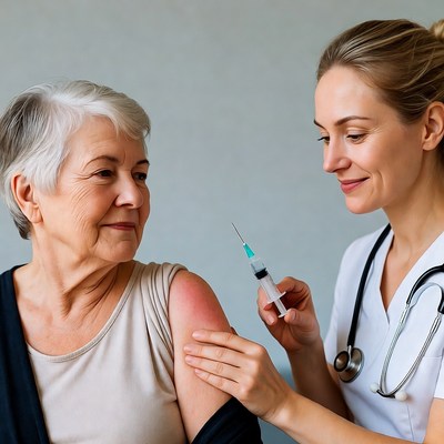 Nurse vaccinating elderly woman
