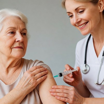 Nurse vaccinating elderly woman