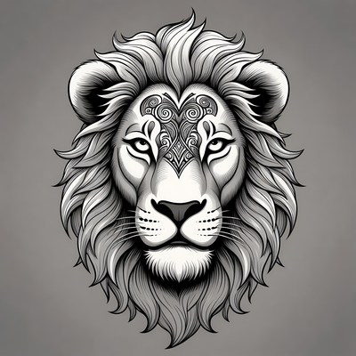 Lion Head with Heart Tattoo Design