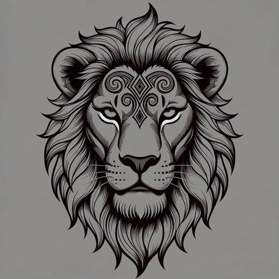 Tribal Lion Head Illustration