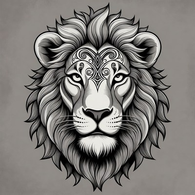 Lion head with tribal patterns