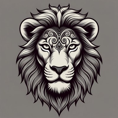 Ornate Lion Head Illustration