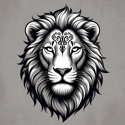 Tribal Lion Head Illustration