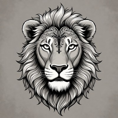 Ornate Illustrated Lion Head