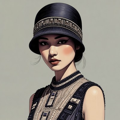 Asian woman in 1920s cloche hat