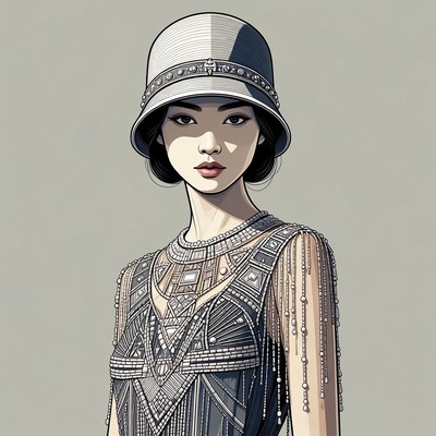 Asian woman in 1920s flapper dress