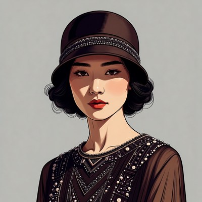 Asian woman in 1920s cloche hat